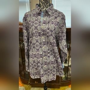 Vintage Men's Cremieux Purple & Gray Long Sleeve Button Down Dress Shirt SizeXXL